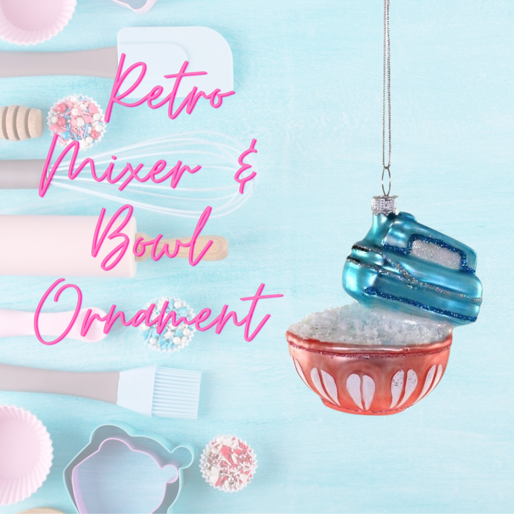 Cody Foster Baking Ornament - Retro Blue Hand Mixer, Vintage Look Bowl